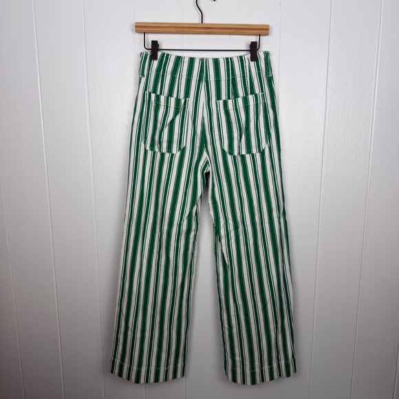 Maeve Anthro The Colette Full Length Pants Green White Stripe Linen Blend 26P - Picture 2 of 10